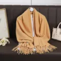 Winter warm solid color tassel scarf, soft cashmere-feel long women cozy neck wrap shawl. - Camel