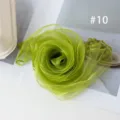 Green chiffon square scarf detail shot, elegant rose flower rolled shape, soft fabric accessory. - 10#