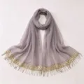 Elegant grey chiffon sequin tassel long scarf, perfect for women hijab and daily wear style. - A01