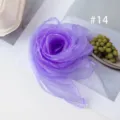 Purple chiffon square scarf detail shot, elegant rose flower folding design, soft fabric. - 14#