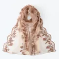 French vintage lace embroidered scarf elegant sheer floral wrap shawl women beige - 4# Khaki