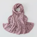 Elegant pink floral print crinkled silk feel long scarf fashion women hijab shawl detail. - 180x70cm / #A04