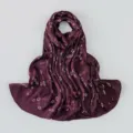 Detailed view of the dark purple pleated floral silk scarf showcasing fine texture. - 180x70cm / #A11