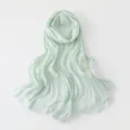 Close-up detail of mint green island silk scarf showing exquisite embroidery, lace and sequins. - 180*70cm / Mint Green