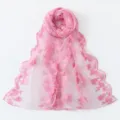 French vintage pink floral lace embroidered scarf, delicate sheer shawl and headscarf detail. - Pink #9