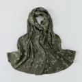Olive green floral imitation silk long scarf for women, elegant literary shawl design. - 180x70cm / #A02