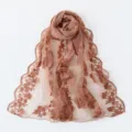 French vintage floral lace scarf detail, elegant embroidered sheer shawl for women. - 3# Light Brown
