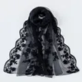 Exquisite black lace embroidered scarf detail, lightweight mesh floral vintage shawl close-up. - 1# Black