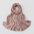Pink floral print imitation silk long hijab scarf, elegant literary style shawl detail view. - 180x70cm / #A05