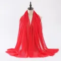 Echarpe en coton et lin rouge pour femme, grand chale uni decontracte automne. - Rouge