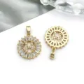Gold plated brass round letter H pendant DIY necklace bracelet jewelry making accessory - Round Rhinestone Letter H Pendant (16162-H) / 1 Piece (15x21mm) / KC Gold