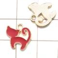 Red cat enamel alloy metal charm pendant for DIY handmade bracelet necklace jewelry making - Cat Pendant (15848)