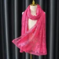 Hot pink lace hijab scarf for women, elegant floral hollow out design, breathable daily wear. - Rose Red