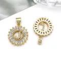 KC gold plated copper cubic zirconia circular letter pendant DIY jewelry necklace accessory - Round Rhinestone Letter J Pendant (16162-J) / 1 Piece (15x21mm) / KC Gold