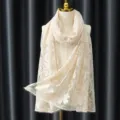 Women fashion lace headscarf elegant beige floral shawl veil breathable scarf for daily wear - Beige