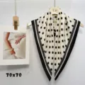 Black and white polka dot square scarf, elegant 70x70cm imitation silk neckerchief for women. - ZM07