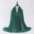 Foulard en coton et lin vert fonce uni pour femme, grand chale variante elegante. - Vert foncé