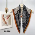Vintage paisley printed square scarf for women, classic black white and brown design. - RZW10