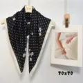 Black and white polka dot silk square scarf 70x70cm elegant women neckerchief accessory - ZM08