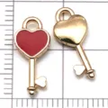 Gold and red enamel heart key pendants diy jewelry accessories charms for necklace bracelet crafting - Heart Key Pendant (17525)