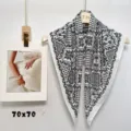 Retro black and white printed square scarf, vintage bandana for women styling and accessories. - RZW12