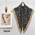 Close-up detail of vintage print square scarf showcasing intricate retro pattern design. - RZW13