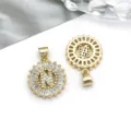 KC gold plated copper letter N pendant with cubic zirconia for DIY necklace bracelet jewelry - Round Rhinestone Letter N Pendant (16162-N) / 1 Piece (15x21mm) / KC Gold