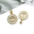 Gold plated round letter T pendant with sparkling crystals, perfect for DIY jewelry making. - Round Rhinestone Letter T Pendant (16162-T) / 1 Piece (15x21mm) / KC Gold