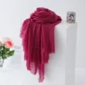 Solid color crinkle bubble scarf lightweight breathable women fashion shawl summer beach wrap. - Rose Red