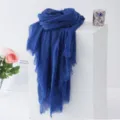 Solid Color Crinkled Scarf Lightweight Travel Shawl Blue Sunscreen Fashion Accessory - Sapphire Blue