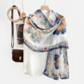 Summer sun-protection women shawl scarf with elegant blue orange floral print and hollow design. - Style 1