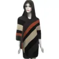Women knitted hooded striped fringe cape shawl autumn winter warm sleeveless poncho - 80-100cm / Coffee