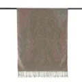 Elegant long paisley pattern fringed scarf in olive green and pink, perfect for women. - Olive Green & Pink