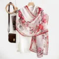 Chinese style floral print sheer shawl elegant lightweight summer sun protection scarf for women - 3#