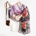 Floral printed chiffon scarf, elegant Chinese style sun protection shawl for women. - 4#