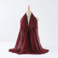 Solid color women's linen feel long scarf, wine red lightweight breathable hijab for daily wear - 1# Burgundy