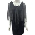 Black metallic glitter fringe shawl poncho, stylish hollow-out open front cape for women. - Black with Silver Wire
