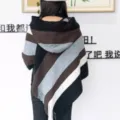 Autumn winter women striped hooded cape shawl tassel sleeveless knitted poncho warm outerwear - 80-100cm / Black Floral Mix