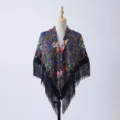 Ethnic style floral print shawl winter warm fringe scarf women fashion casual outdoor square hijab - 5#