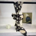 Black white polka dot ribbon silk scarf chiffon long neckerchief elegant stylish accessory - 20x160cm / Beige Black Circles