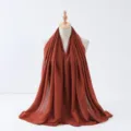 Écharpe longue unie marron roule en coton lin, hijab élégant pour femme au style quotidien. - 6# Rouge Rouille