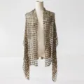 Women black gold sequin mesh tassel shawl evening party dress cape fashion scarf wrap - A01