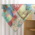 French retro printed square scarf, versatile silk-cotton sun protection shawl for summer. - Pattern #1