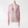 Pink sequin tassel shawl for women evening party wear, elegant hollow out embroidered wrap. - A07