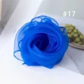 Solid blue chiffon square scarf, elegant rose folded variant #17 for women and kids stage. - 17#