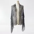 Black sequin embroidered mesh shawl evening party wrap elegant women fashion accessory cape - A12