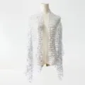 Silver sequin fringe shawl for women evening party elegant wedding dress mesh wrap scarf - A13
