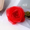 Red chiffon rose flower square scarf, versatile small fabric accessory for women and kids. - 22#