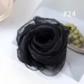 Black solid color chiffon small square scarf, elegant rose shaped versatile fashion accessory. - 24#
