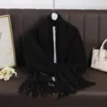 Classic black long winter scarf with elegant tassels, soft imitation cashmere, versatile warm shawl. - Black